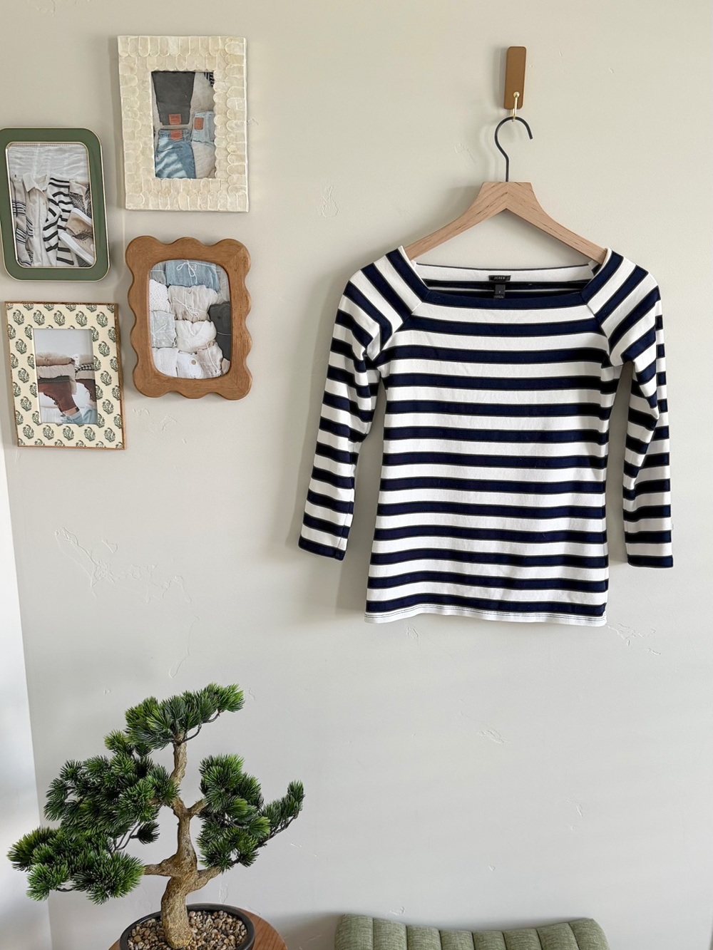 J. Crew Striped 3/4 Sleeve Length Boatneck Top